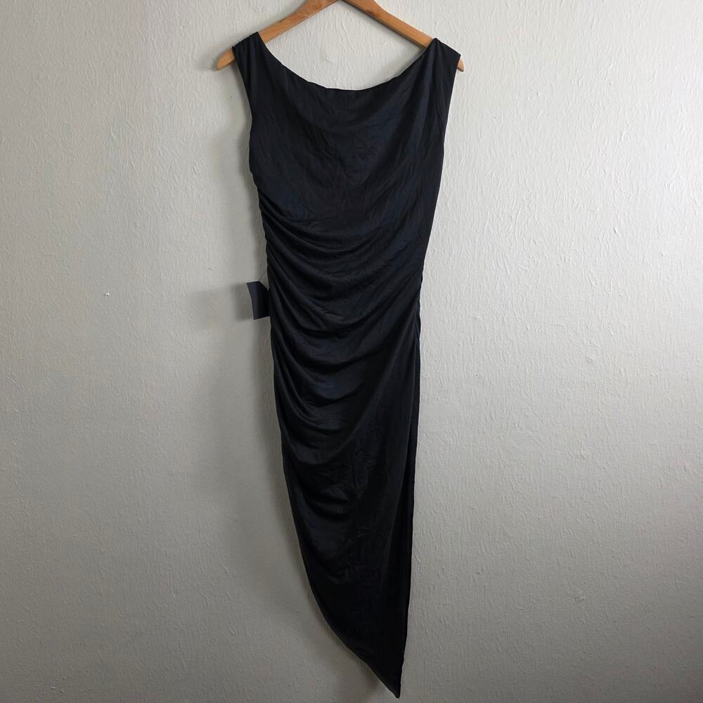 NEW Lulus Incredibly Posh Black Ruched Asymmetrical Midi Dress - Picture 10 of 13